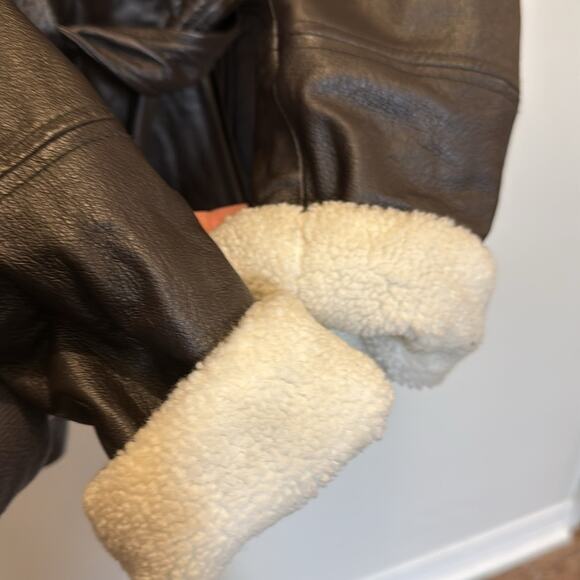 Wilson’s leather hooded parka belted bomber jacket size S dark brown - Picture 2 of 6